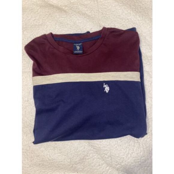 US Polo Association Maroon Navy Crewneck Men’s Sz L Stripe - Picture 5 of 5